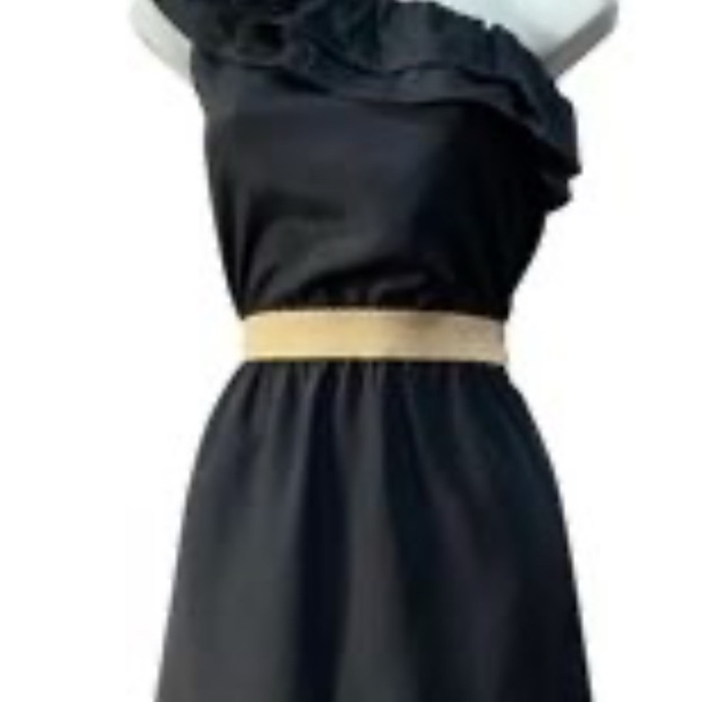 Elegant Navy One-Shoulder Dress with Gold Accent